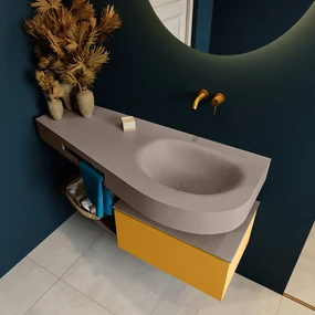 Mondiaz Riva badmeubel 120cm Ocher met 1 lade en wastafel rechts 0 kraangaten Smoke