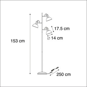 Industriële vloerlamp zwart met goud 3-lichts - Tommy Industriele / Industrie / Industrial E14 rond Binnenverlichting Lamp