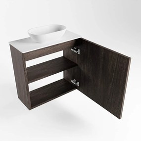 Mondiaz Fowy toiletmeubel 50cm dark brown met witte waskom midden zonder kraangat