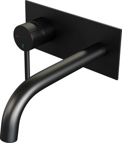 Brauer Stripe inbouw wastafelkraan ColdStart met gebogen uitloop en afdekplaat model A2 zwart mat
