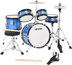 VEVOR 5-delige drumset, 14" basdrum, 8" snaredrum, 6" &amp; 8" tomtoms, 10" floortom, 10" crashbekken, 8" hihat met standaard, voor kinderen van 6-13 jaar (blauw)