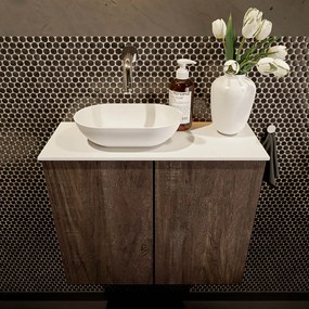 Mondiaz Fowy toiletmeubel 60cm dark brown met witte waskom links zonder kraangat