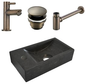 Mueller Small natuursteen fonteinset links met verouderd messing kraan en toebehoren