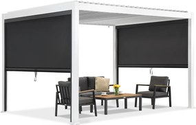 Lagos 3x4 vrijstaande terraspergola met 3 m lange Garden Point witte en antraciet zijrolluiken