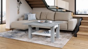 BRAVO beton / wit – uitschuifbare en in hoogte verstelbare salontafel, tafel met plank