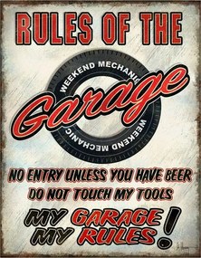 Metalen bord Rules of the Garage