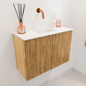 Mondiaz Joya 60cm toiletmeubel oak met wastafel faye midden zonder kraangat talc