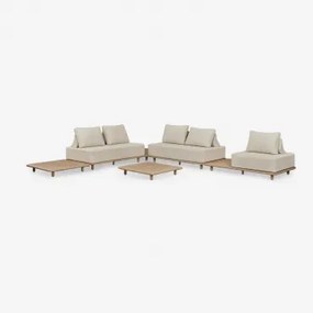 Tuinset Met 4-delige Modulaire Hoekbank Met Zij- En Salontafel 95x95 Cm In Portet Acacia Gardenia Wit - Sklum