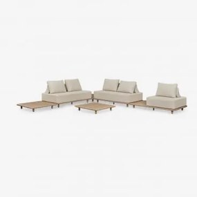 Tuinset Met Modulaire Hoekbank Van 4 Delen Met Bijzet- En Salontafel 95x95 Cm In Acaciahout Portet Lichte Acaciekleur - Sklum
