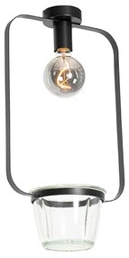 Moderne plafondlamp zwart met glas rechthoekig - Roslini