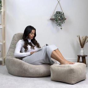 Cloudy Cord Zitzak Stoel + Poef - Beige