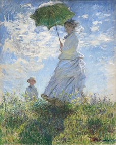 Claude Monet - Kunstdruk Vrouw met een parasol - Madame Monet en haar zoon, (30 x 40 cm)