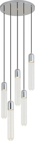 Design hanglamp chroom met ribbelglas 5-lichts - Walcott