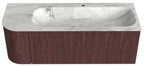 Mondiaz Kurve-dlux 125cm badmeubel ronding links ruby met 1 lade en deur en wastafel big medium kraangat rechts opalo