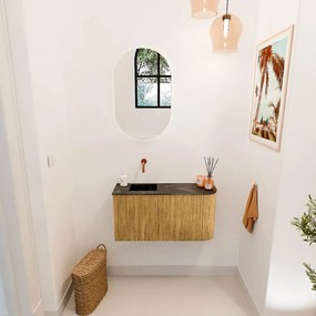 Mondiaz Joya DLux 80cm toiletmeubel ronding rechts oak met wastafel faye links zonder kraangat lava