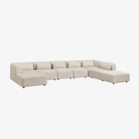 6-delige Modulaire Linker Chaise Longue Bank Met Poef Fogler Linnen Fluweel Linnenbeige - Sklum