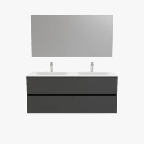Zaro Valencia Solid Surface badmeubel 120cm mat antraciet 2 kraangaten dubbele spoelbak 4 lades