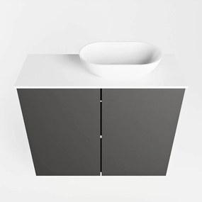 Mondiaz Fowy toiletmeubel 60cm dark grey met witte waskom rechts zonder kraangat