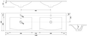 Brauer Glacier dubbele wastafel fine stone 160cm met kraangaten wit glans