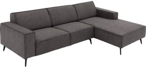 Goossens Hoekbank Hercules donkergrijs, microvezel, 3-zits, modern design met chaise longue rechts