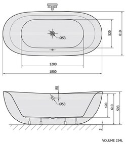 Polysan Zasu vrijstaand bad 180x81x58cm wit