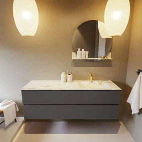 Mondiaz Vica DLux badmeubel 150cm dark grey 2 lades met wastafel frappe rechts 1 kraangat