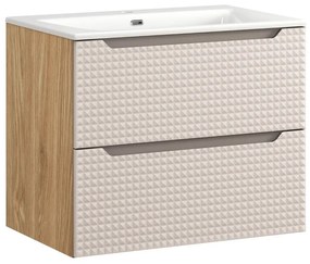 Comad Luxor Beige badmeubel 70cm met 2 lades en wastafel wit glans