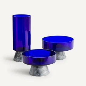 Hoge schaal in blauw glas en marmer, Trapani