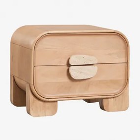 Rechthoekig Nachtkastje 50x35 Cm Van Mangohout En Natuurlijke Steen Kivalina Travertijn - Licht Mangohout - Sklum