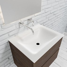 Zaro Valencia Solid Surface badkamermeubel 60cm donker eiken zonder kraangat met 2 lades