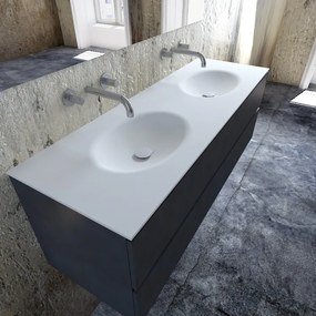 Zaro Sevilla Solid Surface badmeubel 150cm mat antraciet zonder kraangat dubbele spoelbak