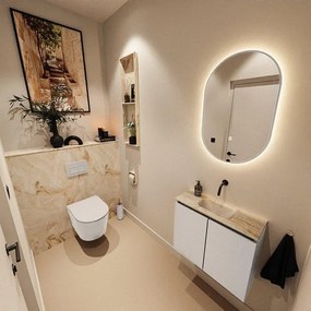 MONDIAZ TURE-DLUX 60cm toiletmeubel Linen. EDEN wastafel Frappe positie midden. Zonder kraangat. TUREDX60LINM0FRA