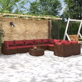 vidaXL 10-delige Loungeset met kussens poly rattan bruin