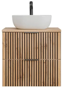 Comad Xilo Black Wotan FSC badkamermeubel 60cm met witte waskom zwart/eiken