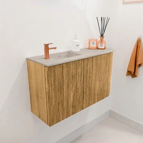 Mondiaz Joya DLux 70cm toiletmeubel ronding rechts oak met wastafel faye links 1 kraangat opalo