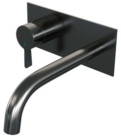 Brauer Gunmetal Edition ColdStart wastafelkraan inbouw gebogen uitloop met achterplaat model E2 gunmetal geborsteld PVD