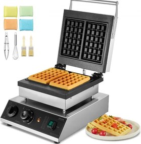 VEVOR Commerciële Wafelijzer Wafelmachine 2000W Anti-aanbak RVS Belgisch Wafelijzer met Temperatuur- en Tijdsregeling, voor Restaurant Bakkerij Snackbar 2 stuks Wafels
