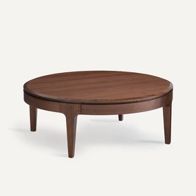 Ronde salontafel, massief notenhout en fineer, 2 lades, SANARA