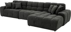 Goossens Excellent Bank Kubus - 30 X 30 Cm Stiksel zwart, stof, 1,5-zits, modern design met chaise longue rechts