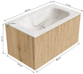 Mondiaz Kurve-dlux 80cm badmeubel oak met 1 lade en wastafel big small midden 1 kraangat opalo