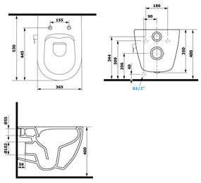 Sapho Infinity hangend toilet met bidetdouche 36x53cm wit