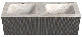 Mondiaz Kurve-dlux 130cm badmeubel shadow met 2 lades en wastafel leaf dubbel 2 kraangaten frappe