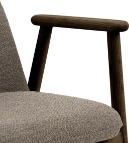 RODERIC Bruin Taupe (stof Monza 40) / gelakt eikenhouten frame – gerookt eiken (walnootkleur) – HOUTEN BOUCLÉ RETRO STOEL