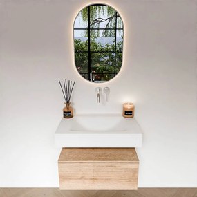 Zaro Alan badmeubel 70cm washed oak 1 lade met vrijhangende wastafel cloud midden zonder kraangat talc
