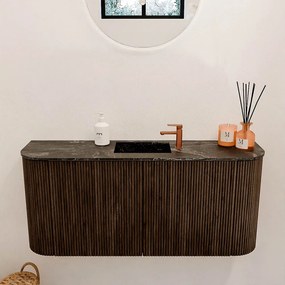 Mondiaz Joya DLux 95cm toiletmeubel ronding links/rechts walnut met wastafel faye midden 1 kraangat lava