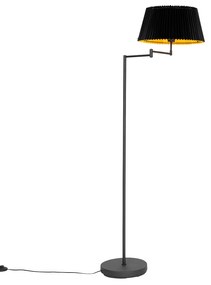 Vloerlamp zwart met zwart plisse kap en verstelbare arm - Ladas Deluxe