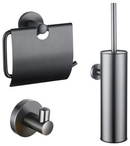 Fortifura Calvi Toiletset - toiletborstelhouder - gesloten - handdoekhaak - toiletrolhouder - met klep - geborsteld gunmetal SW1183147/SW1111545/SW721175