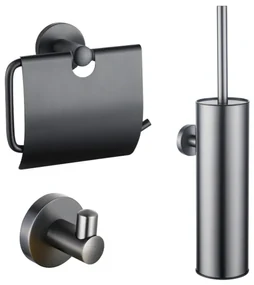 Fortifura Calvi Toiletset - toiletborstelhouder - gesloten - handdoekhaak - toiletrolhouder - met klep - geborsteld gunmetal SW1183147/SW1111545/SW721175