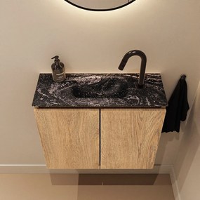 Mondiaz Ture DLux toiletmeubel 60cm washed oak met wastafel lava midden met kraangat