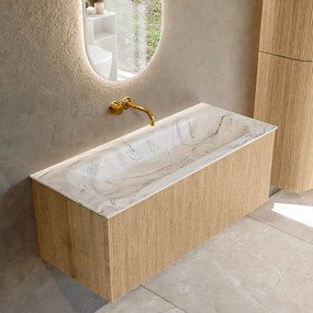 Mondiaz Kurve-dlux 110cm badmeubel oak met 1 lade en wastafel big medium midden zonder kraangat glace